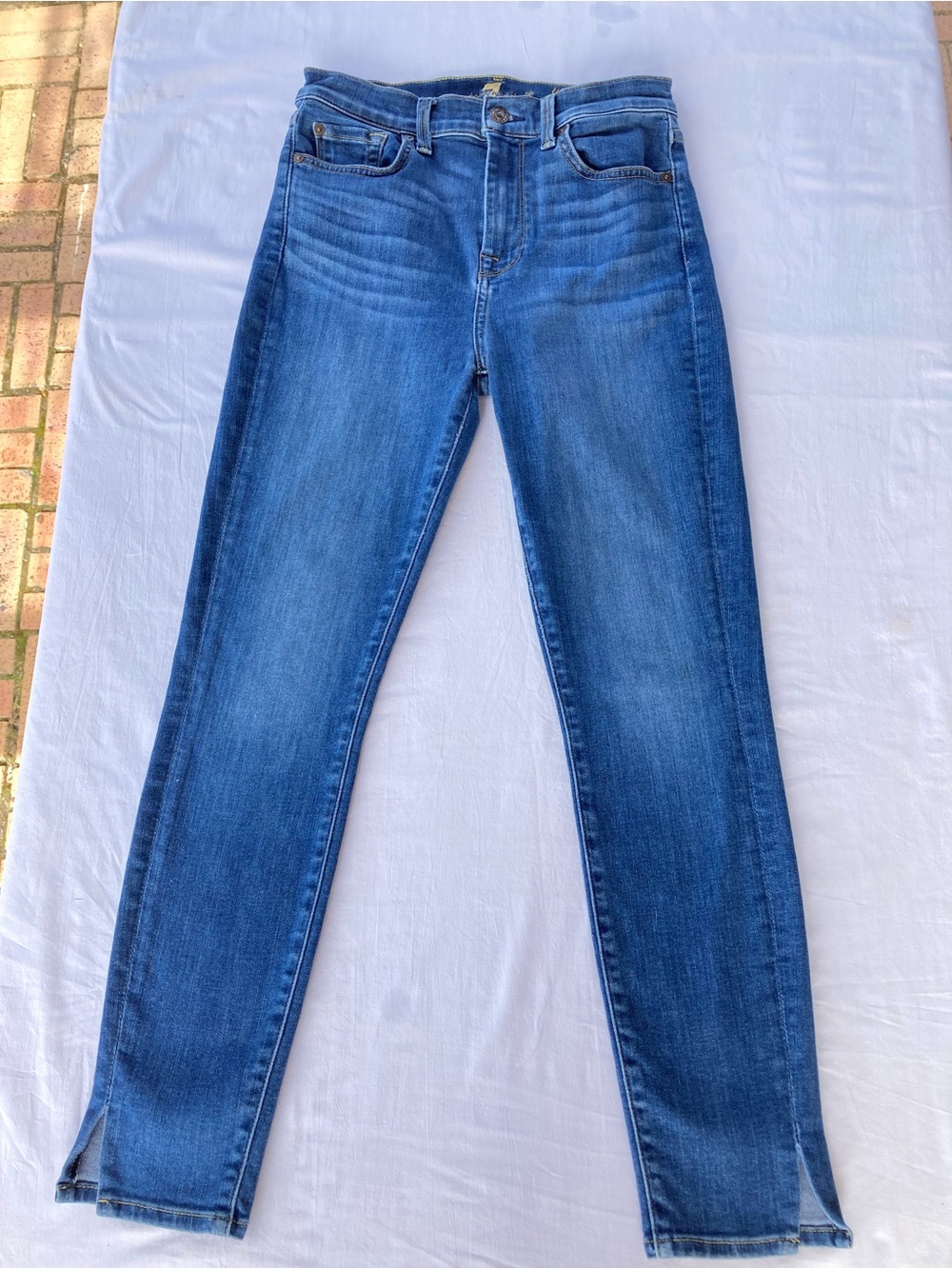 7 for All Mankind High Waist Ankle Skinny Jeans Split hem Size 27
